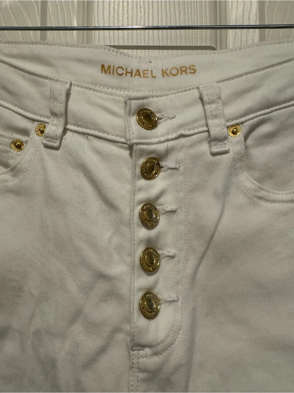Michael Kors White High-Rise Button-Fly Jeans